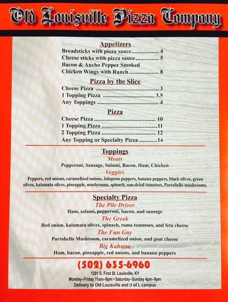 Old Louisville Pizza Company - Louisville, KY menu_pic