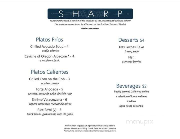 Sharp Restaurant - Portland, OR menu_pic