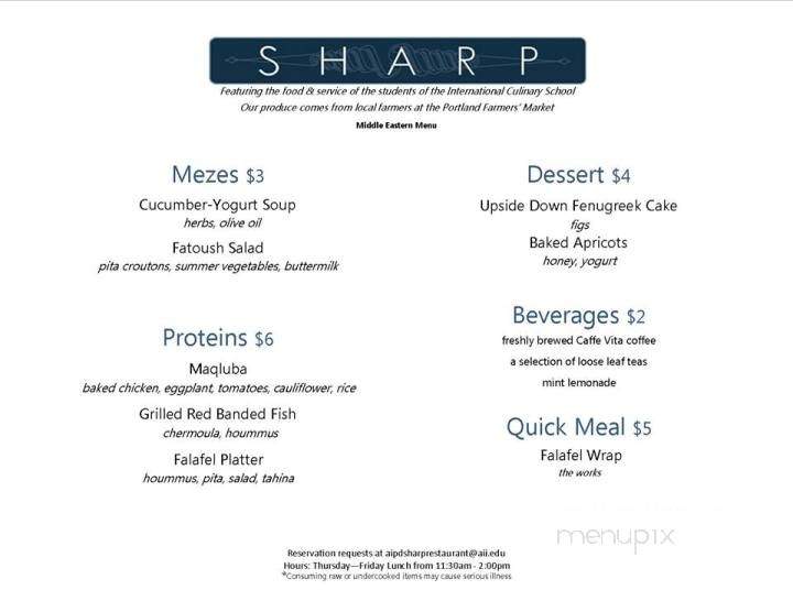 Sharp Restaurant - Portland, OR menu_pic