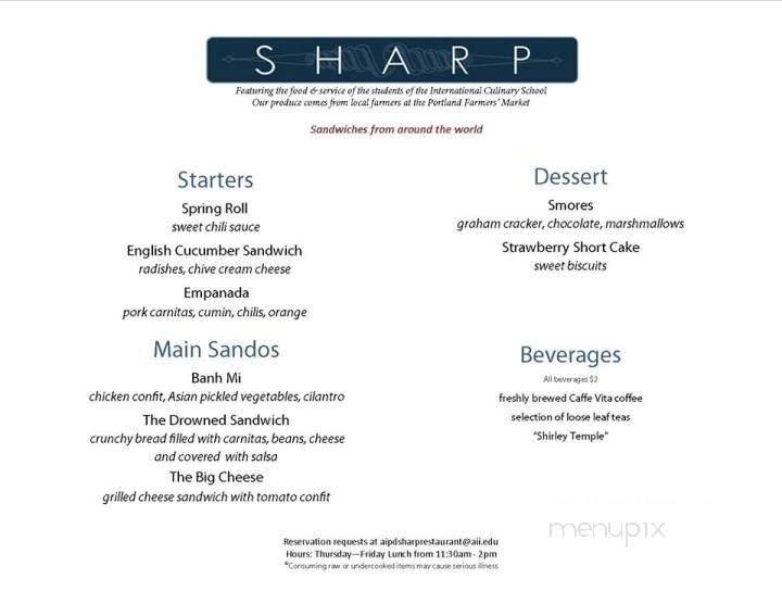 Sharp Restaurant - Portland, OR menu_pic