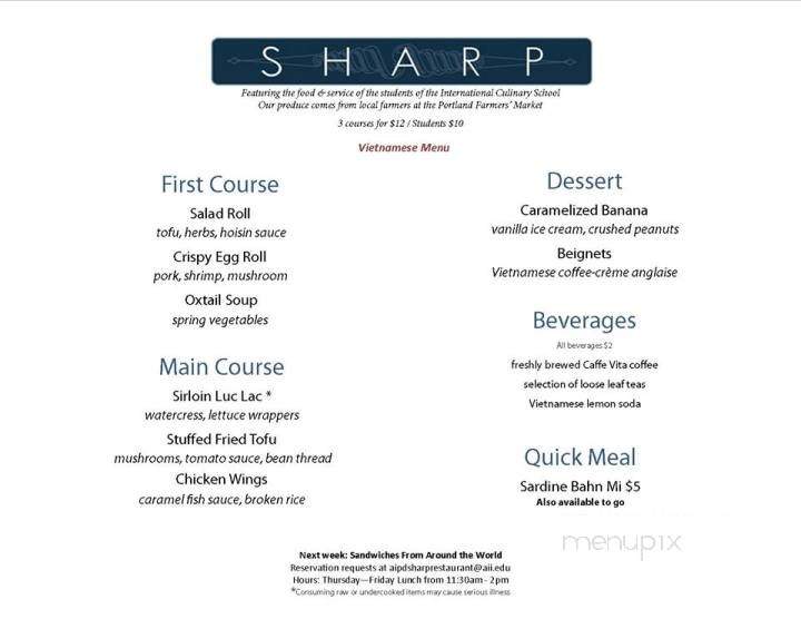 Sharp Restaurant - Portland, OR menu_pic