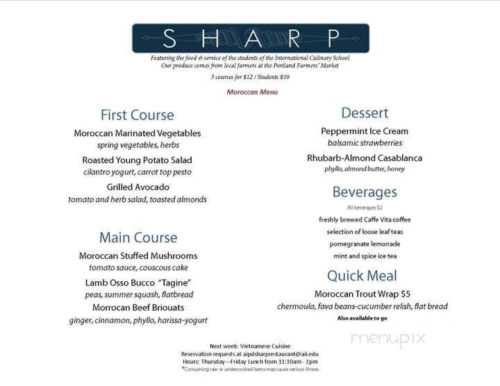 Sharp Restaurant - Portland, OR menu_pic