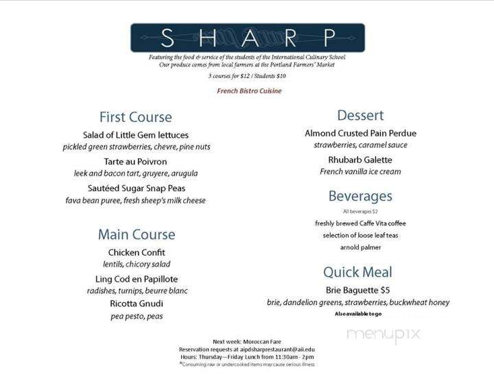 Sharp Restaurant - Portland, OR menu_pic