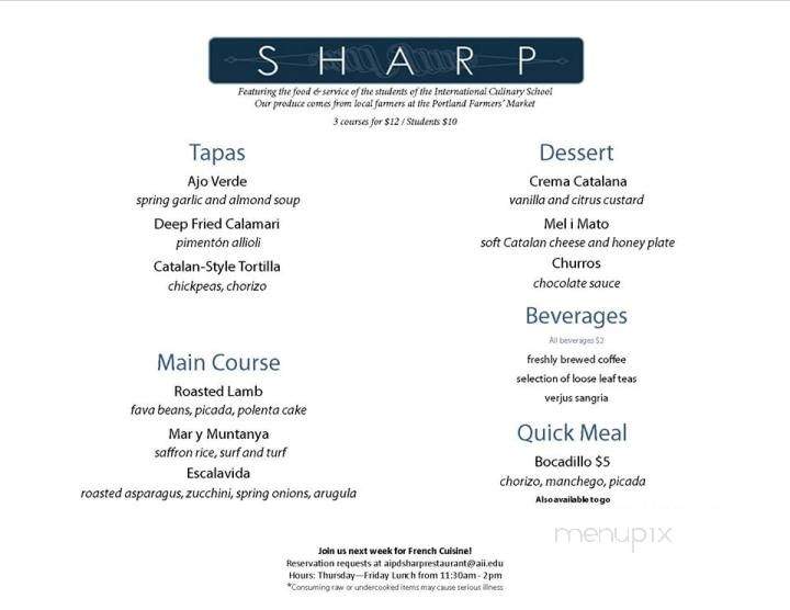 Sharp Restaurant - Portland, OR menu_pic