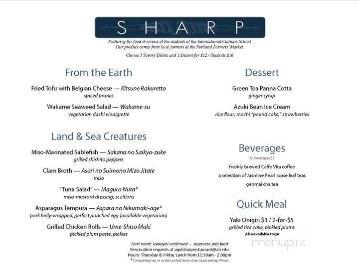 Sharp Restaurant - Portland, OR menu_pic
