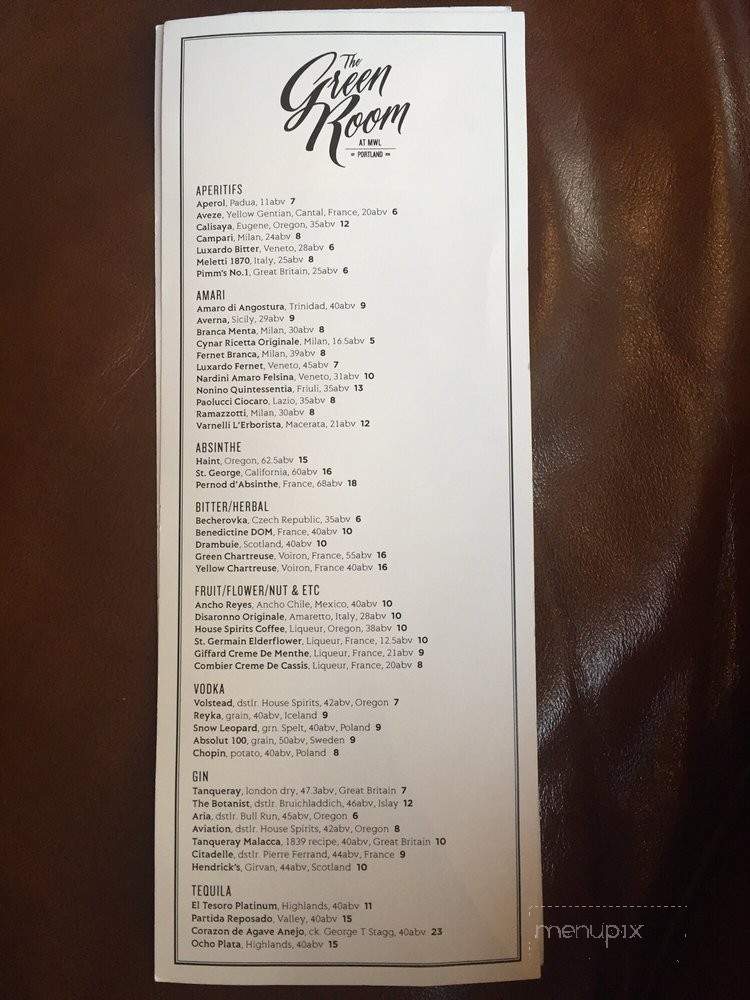 The Green Room - Portland, OR menu_pic