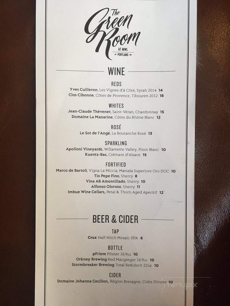 The Green Room - Portland, OR menu_pic