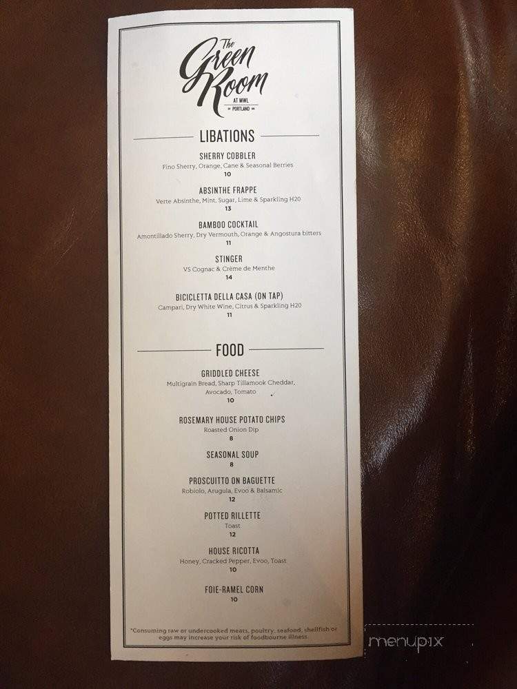 The Green Room - Portland, OR menu_pic