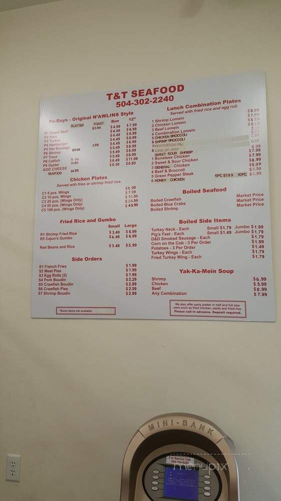T & T Seafood - New Orleans, LA menu_pic