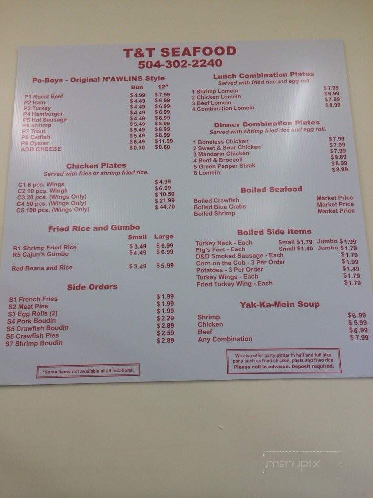 T & T Seafood - New Orleans, LA menu_pic