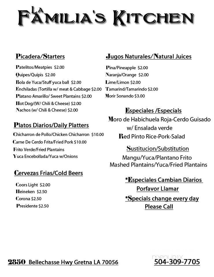 La Familia Restaurant - Gretna, LA menu_pic