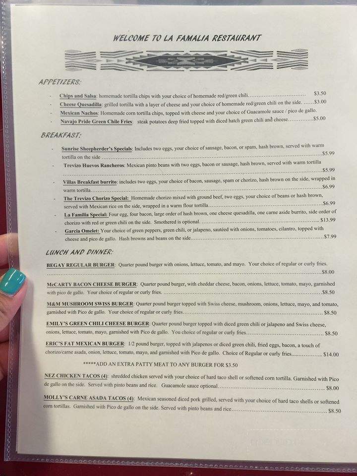 La Familia - Shiprock, NM menu_pic