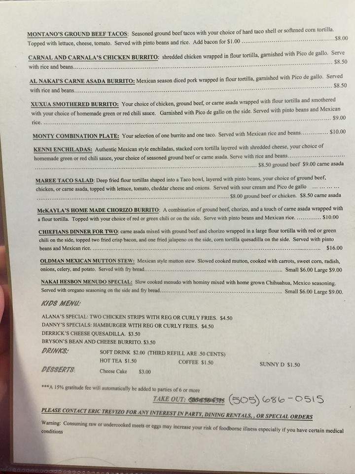 La Familia - Shiprock, NM menu_pic
