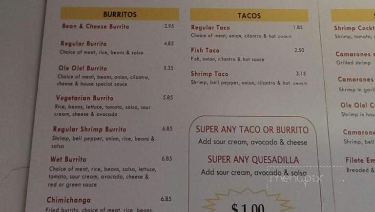 Taqueria Ole Ole! - Oakland, CA menu_pic