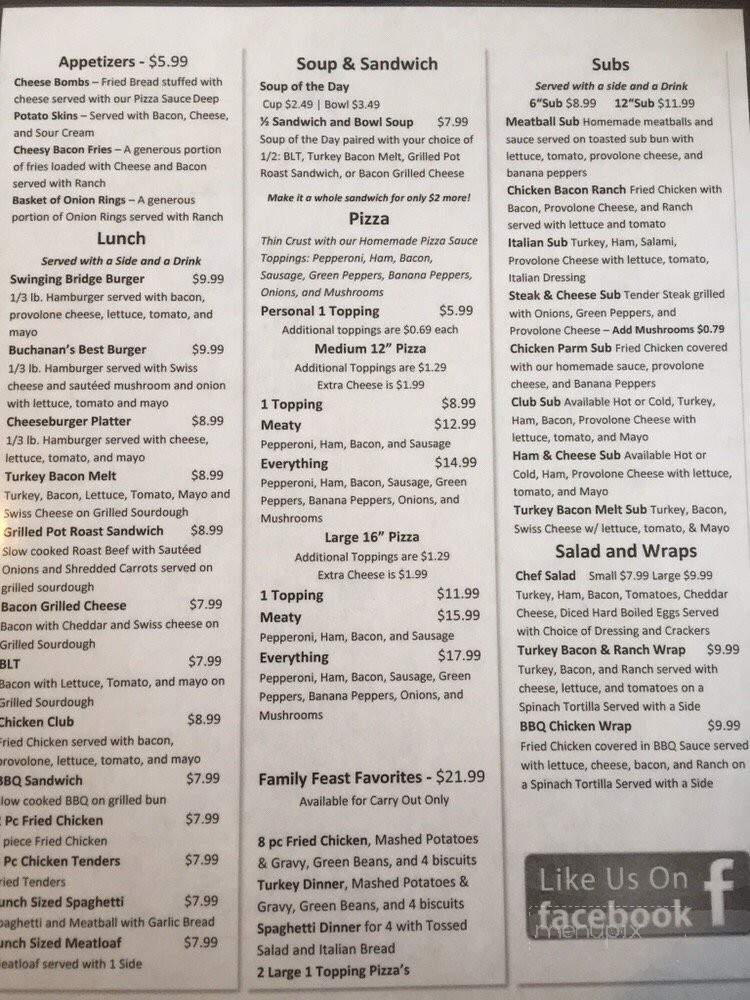 The Swinging Bridge Cafe - Buchanan, VA menu_pic