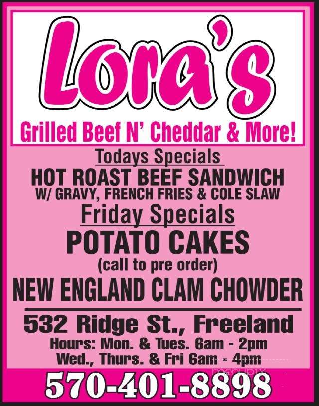 /250373605/Loras-Grilled-Beef-n-Cheddar-and-More-Freeland-PA - Freeland, PA