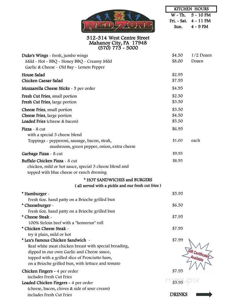 M & M Redzone - Mahanoy City, PA menu_pic