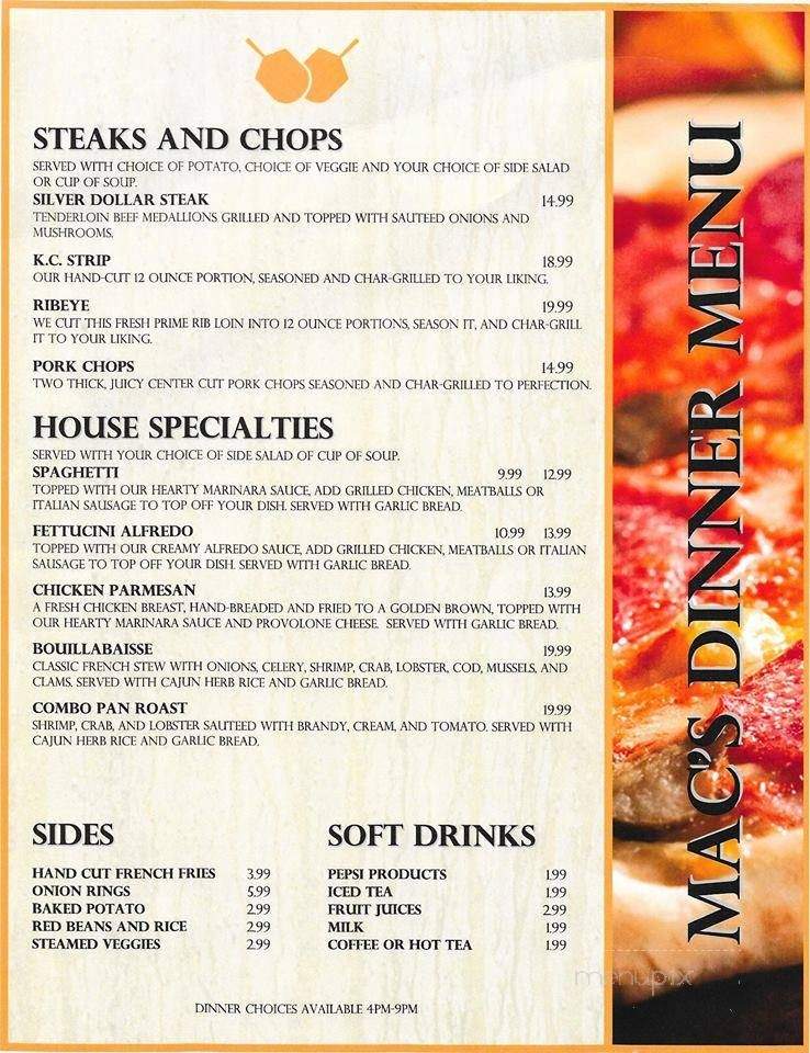 Mac's Pizza, Pub & Grill - Gravois Mills, MO menu_pic