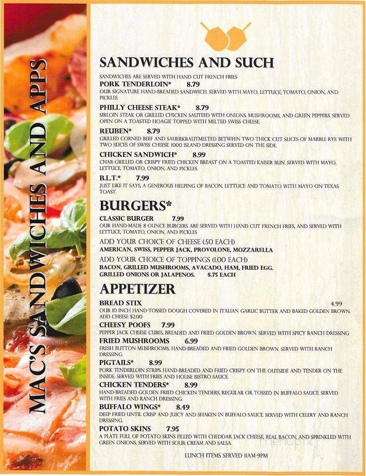 Mac's Pizza, Pub & Grill - Gravois Mills, MO menu_pic
