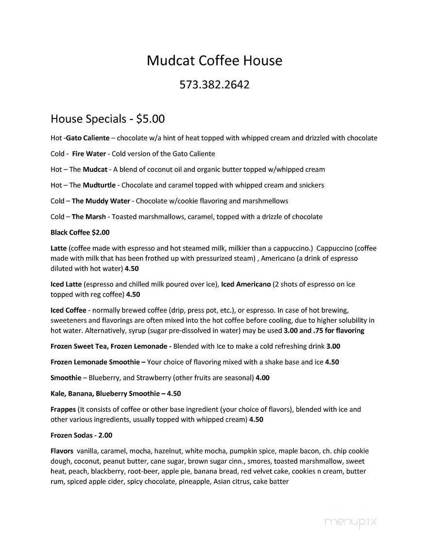 Mudcat Coffee House - Oak Ridge, MO menu_pic