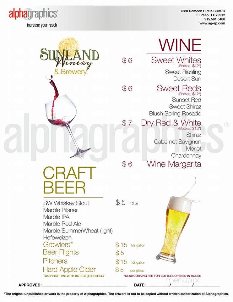 Sunland Winery - Sunland Park, NM menu_pic