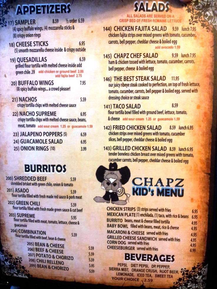Chapz Bar & Grill - Artesia, NM menu_pic
