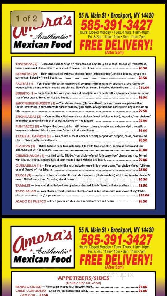Amora's Authentic Mexican Food - Brockport, NY menu_pic