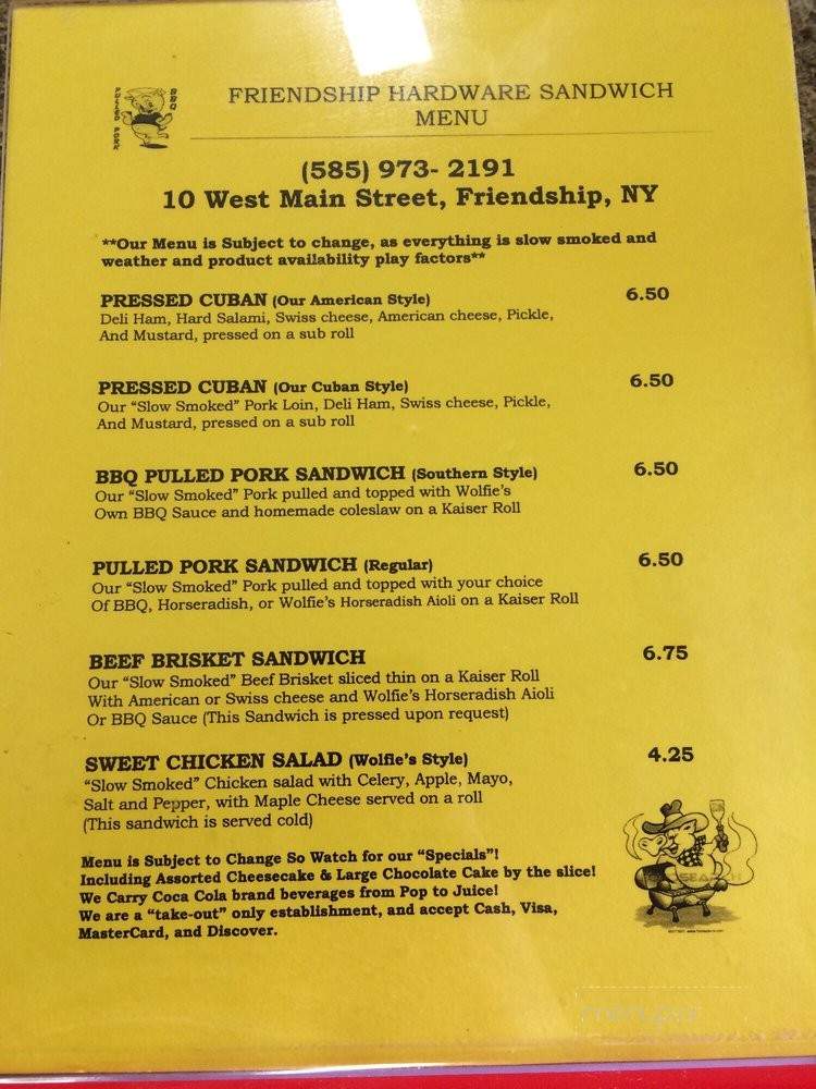 Friendship Bbq Sandwich Shop - Friendship, NY menu_pic