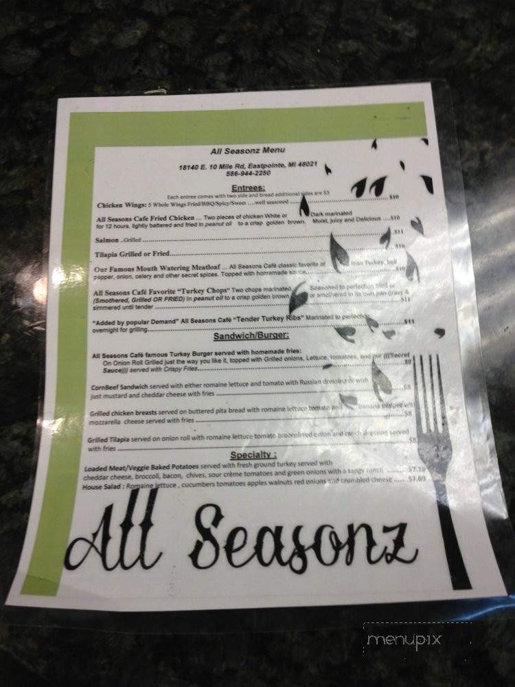 All Seasonz Cafe - Eastpointe, MI menu_pic