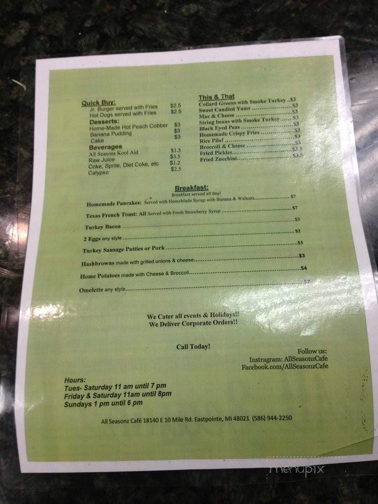 All Seasonz Cafe - Eastpointe, MI menu_pic