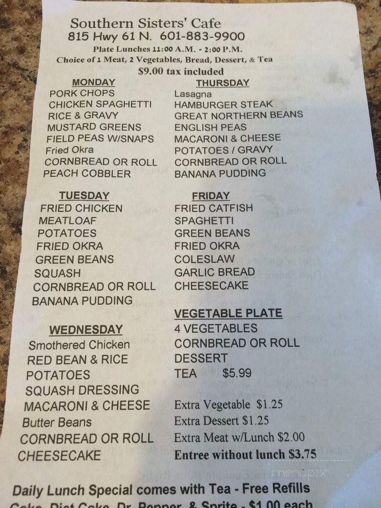 Southern Sisters Cafe - Vicksburg, MS menu_pic