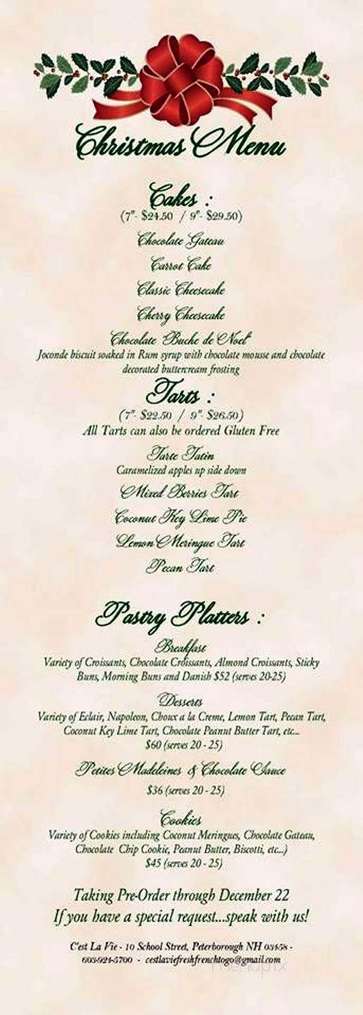 C'est La Vie - Peterborough, NH menu_pic