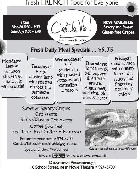 C'est La Vie - Peterborough, NH menu_pic