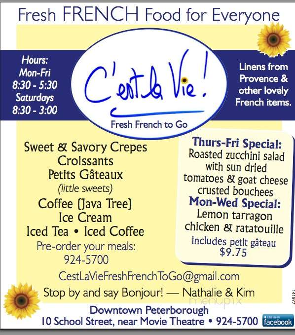 C'est La Vie - Peterborough, NH menu_pic