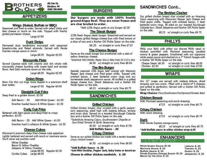 Brothers On Oak - Baraboo, WI menu_pic