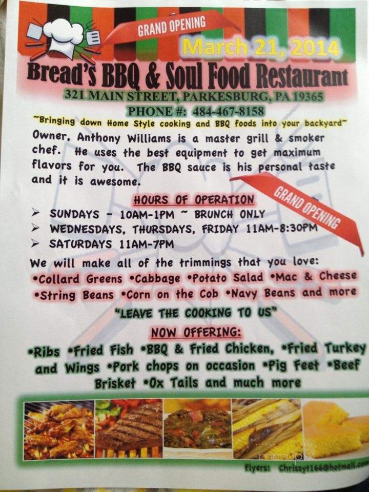 Bread's BBQ - Parkesburg, PA menu_pic