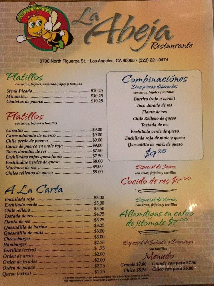 La Abejita - San Diego, CA menu_pic