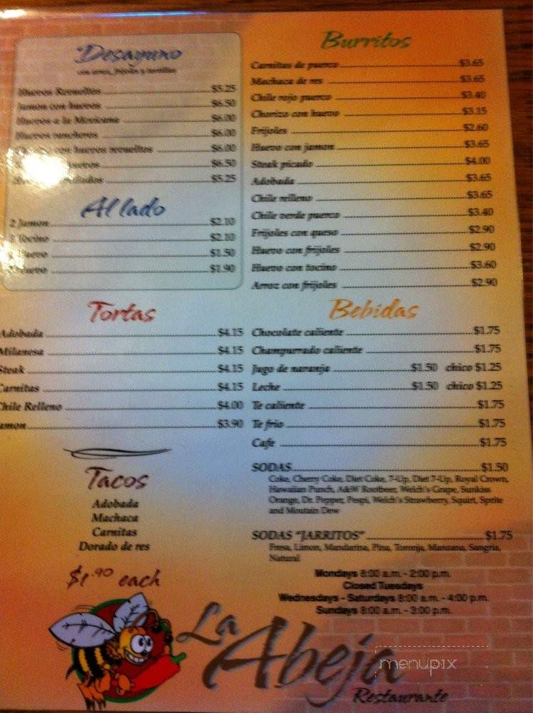 La Abejita - San Diego, CA menu_pic