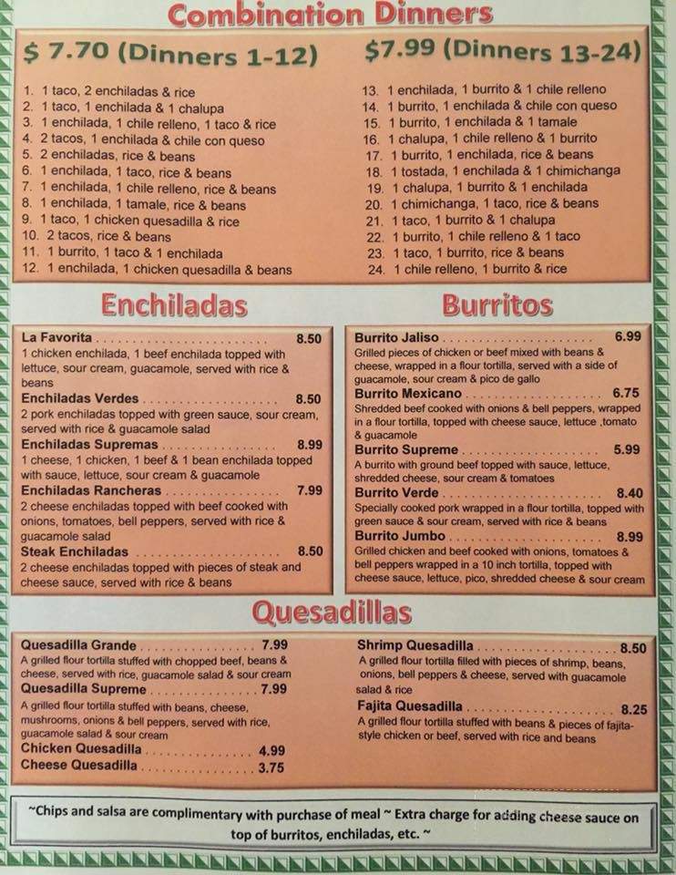 El Puerto - Fredonia, KS menu_pic