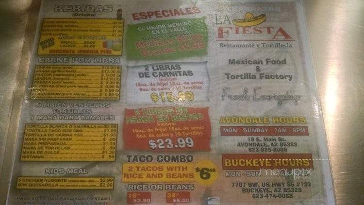 /250193528/La-Fiesta-Restaurante-y-Tortilleria-Menu-Buckeye-AZ - Buckeye, AZ