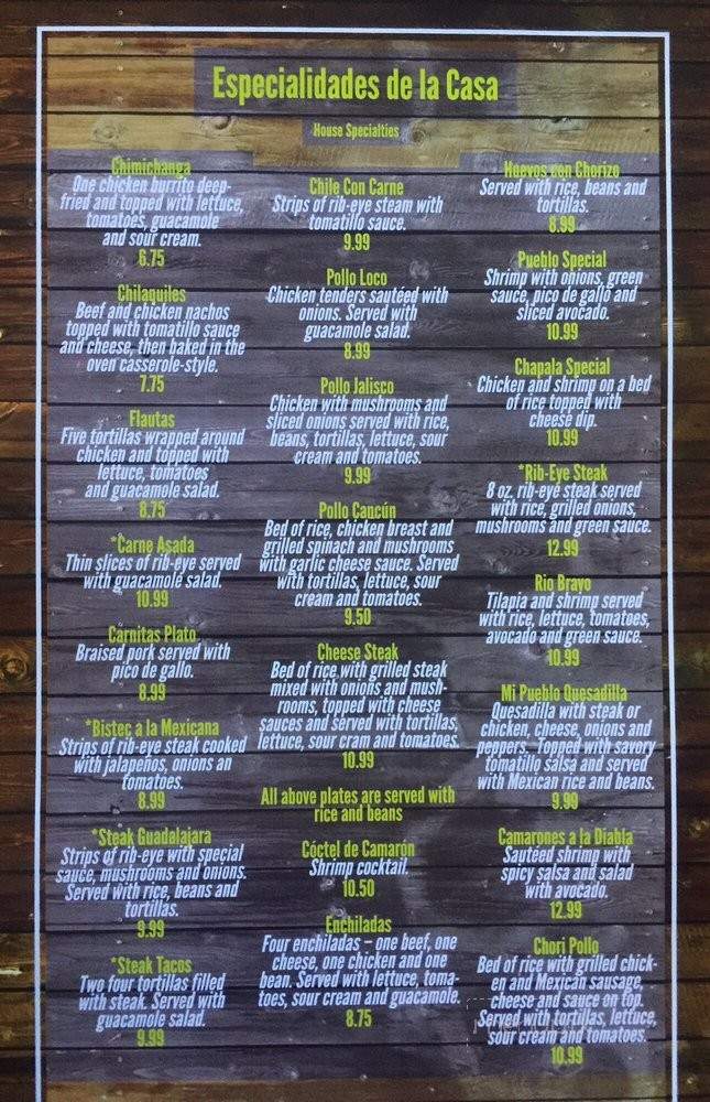 Pueblo Grill - Ball Ground, GA menu_pic
