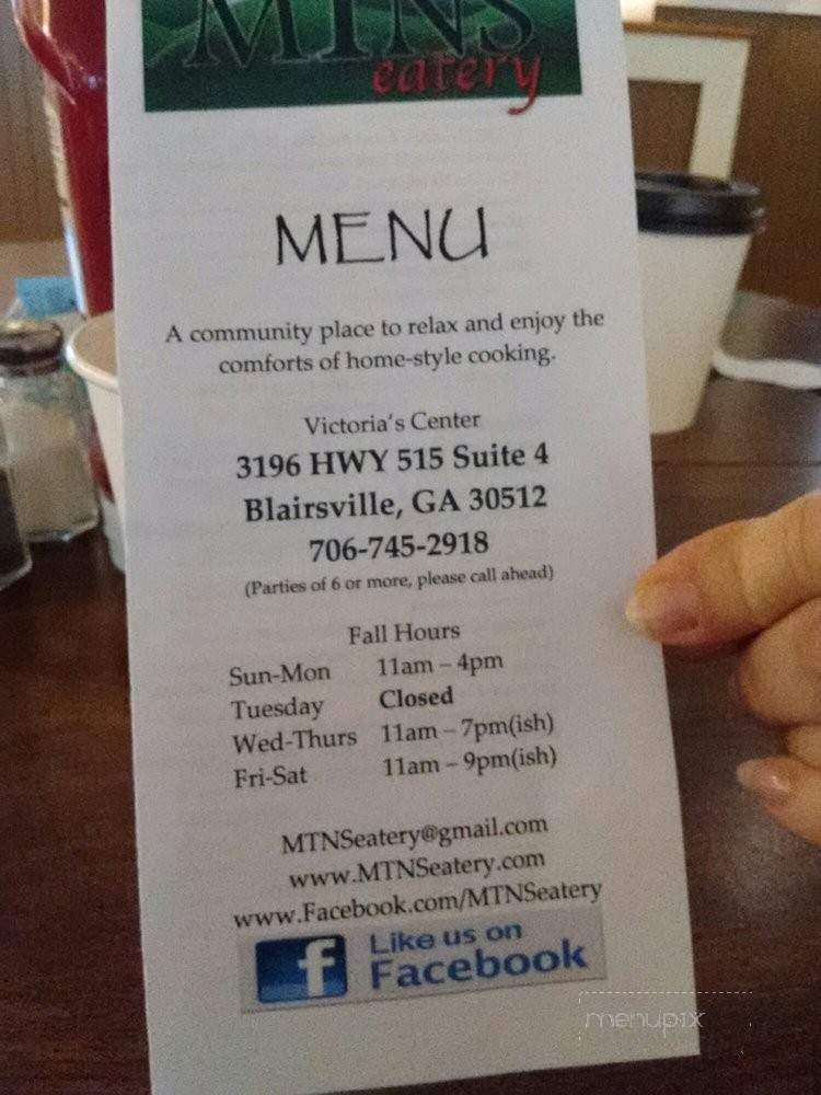 Mtns Eatery - Blairsville, GA menu_pic