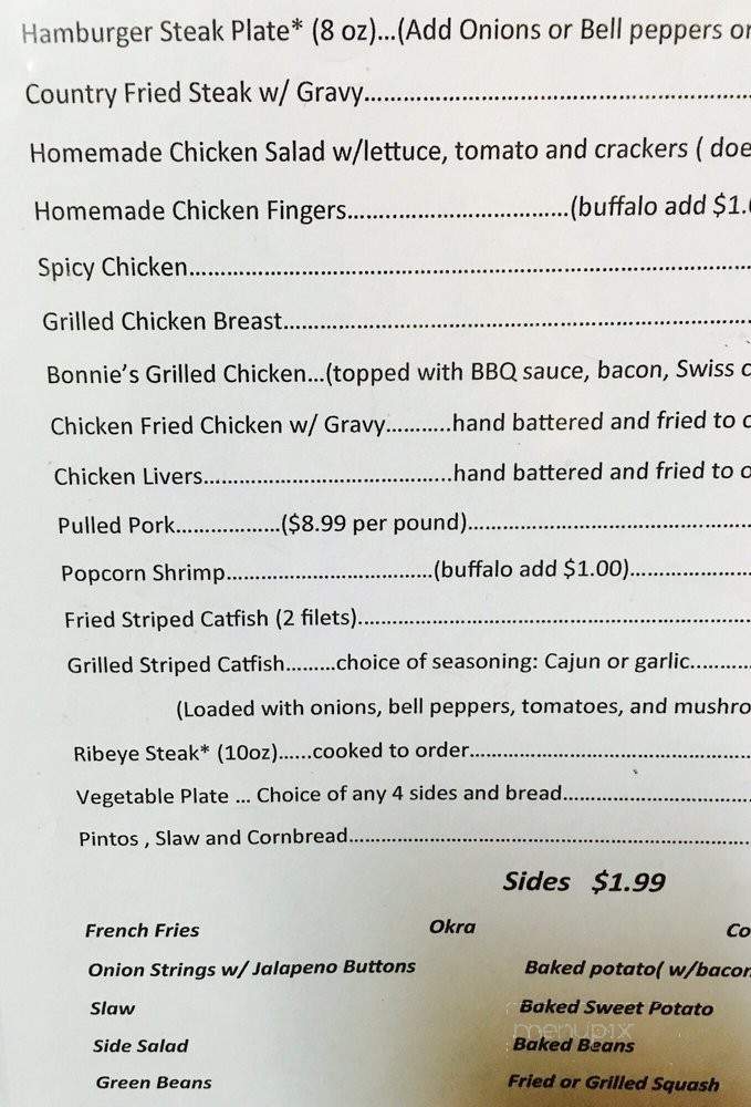 Bonnie's Family Restaurant - Menlo, GA menu_pic