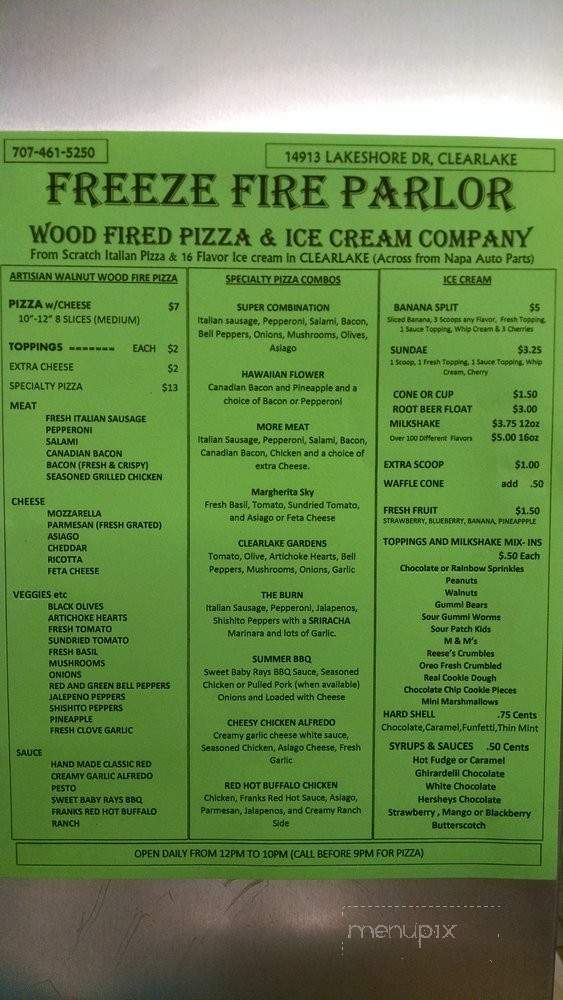 /250898926/Freeze-Fire-Parlor-Menu-Clearlake-CA - Clearlake, CA