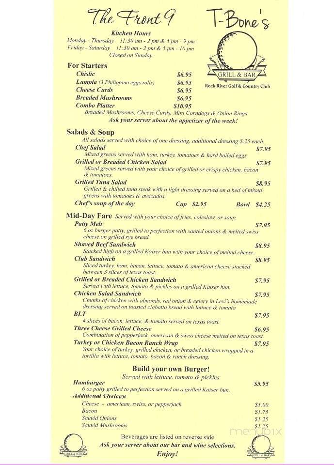 T-Bone's Grill & Bar - Rock Rapids, IA menu_pic