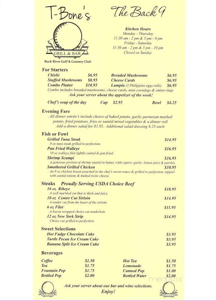T-Bone's Grill & Bar - Rock Rapids, IA menu_pic