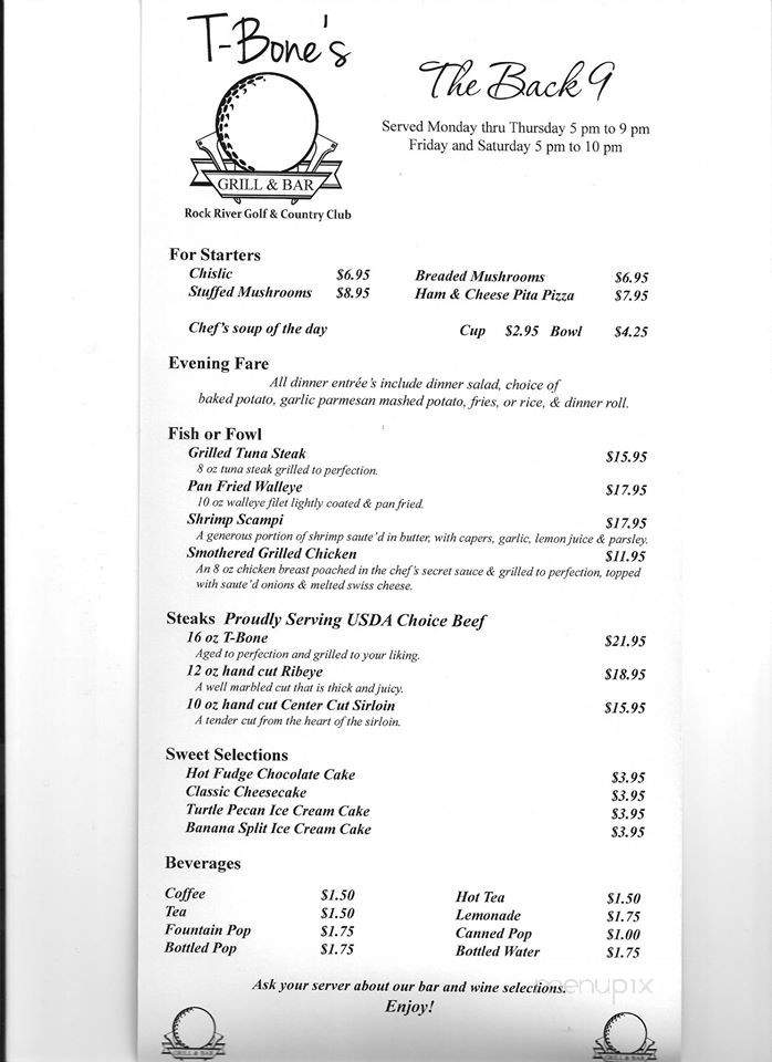 T-Bone's Grill & Bar - Rock Rapids, IA menu_pic