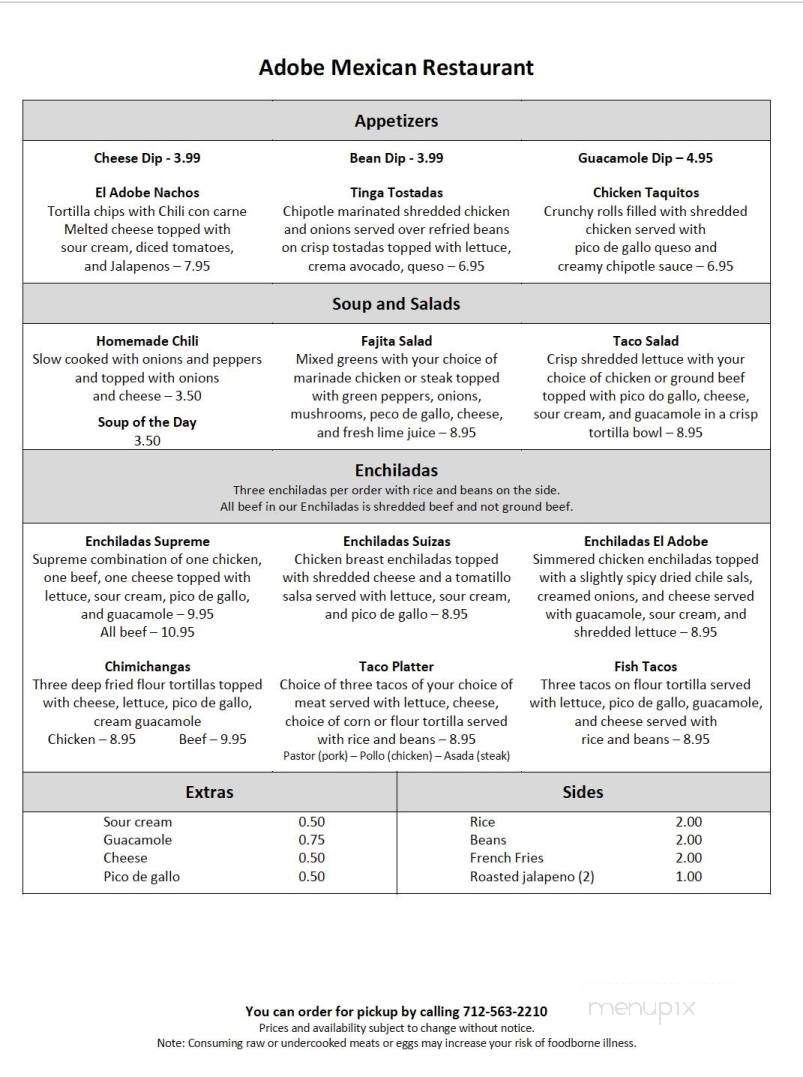 Adobe Mexican Restaurant - Audubon, IA menu_pic