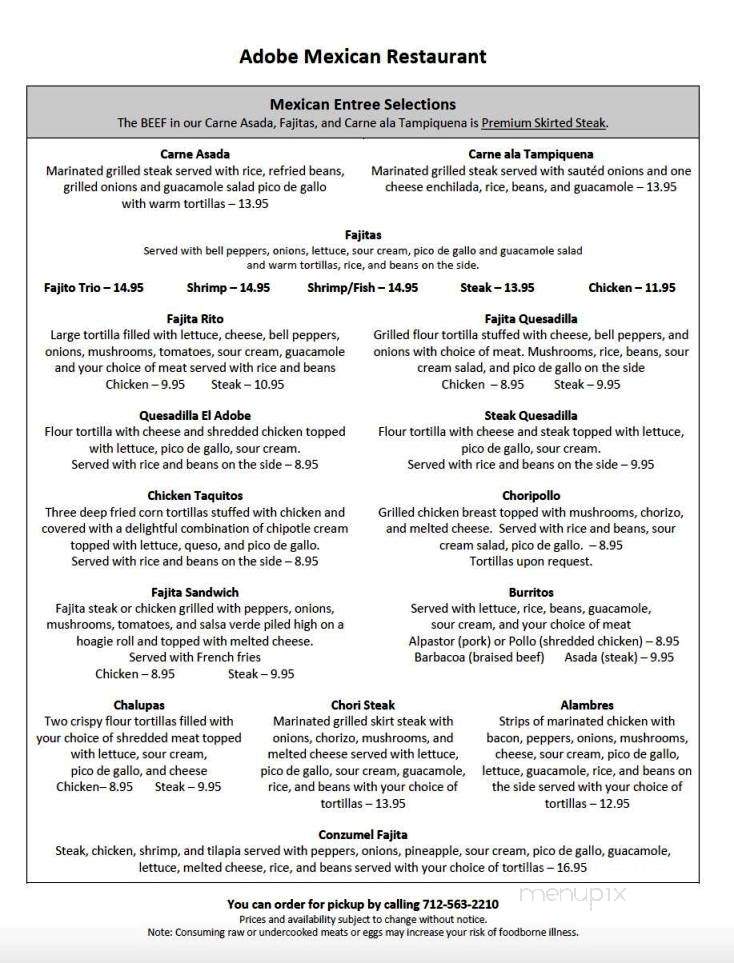 Adobe Mexican Restaurant - Audubon, IA menu_pic