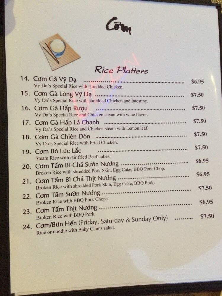 Quan Vy Da - Westminster, CA menu_pic